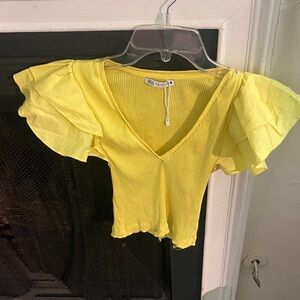 Zara Sunny Yellow Ruffle Sleeve Blouse
